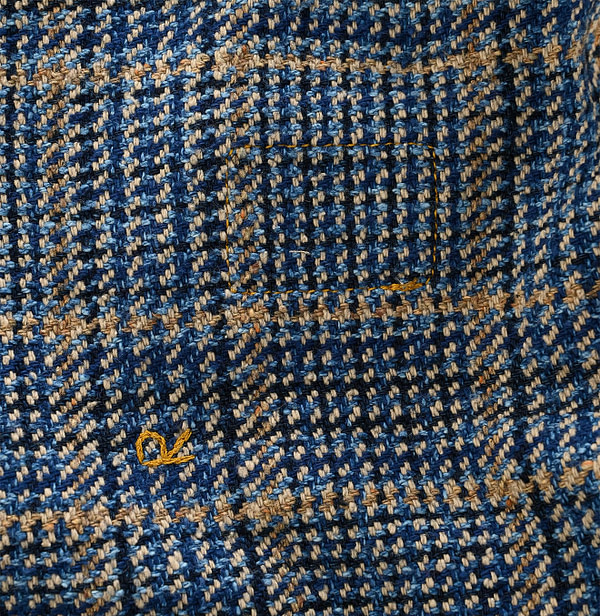 Indigo Cotton Tweed No Collar Annie Jacket Detail