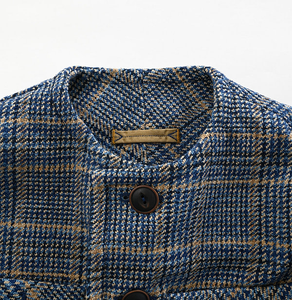 Indigo Cotton Tweed No Collar Annie Jacket Detail