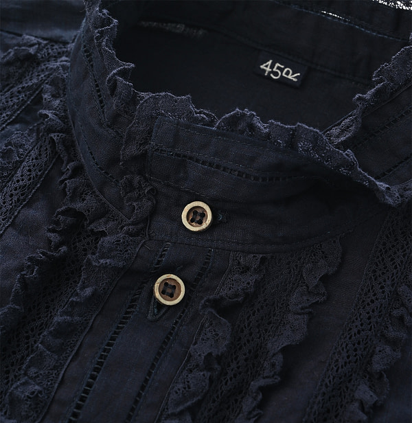 Indigo Supima Organic Baptiste Lace Blouse Detail