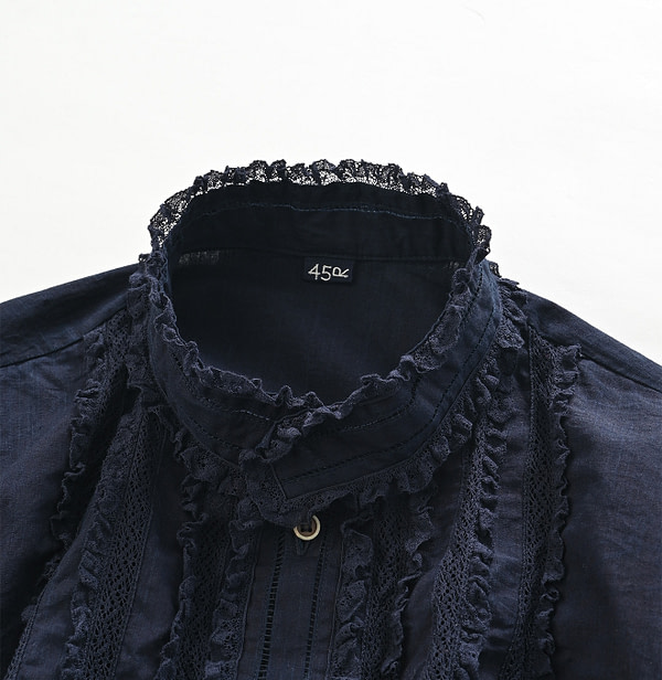 Indigo Supima Organic Baptiste Lace Blouse Detail