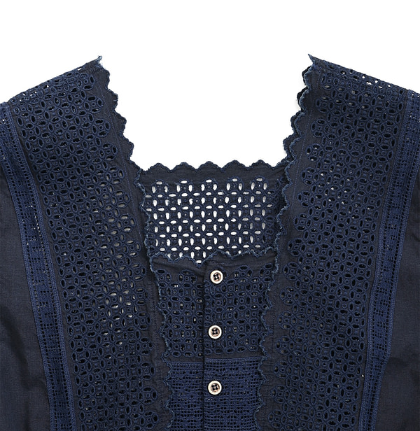 Indigo Supima Batiste Cutwork No Sleeve T-shirt Detail