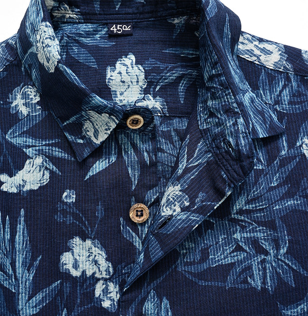 Indigo Doama Hira Garden Balsam Print Square Shirt Detail