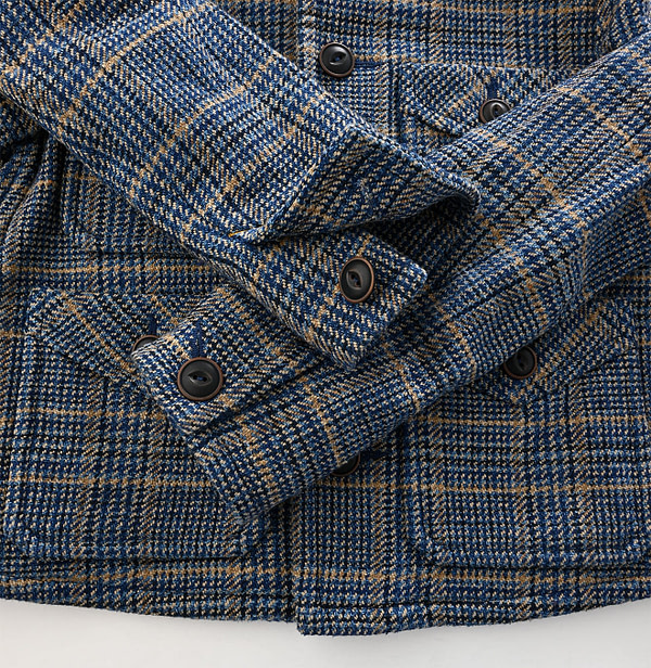 Indigo Cotton Tweed No Collar Annie Jacket Detail