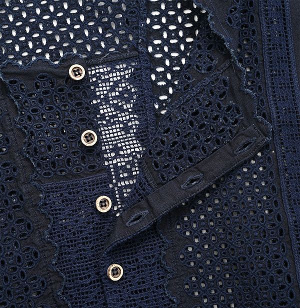 Indigo Supima Batiste Cutwork No Sleeve T-shirt Detail