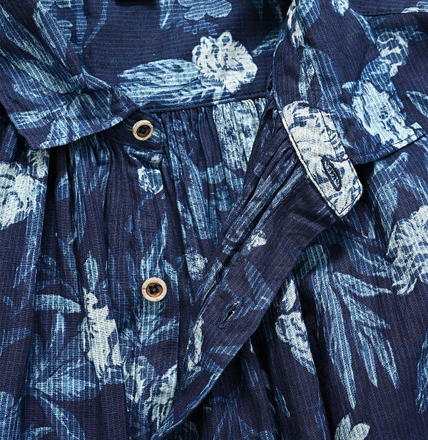 Indigo Doama Hira Garden Balsam Print Kushukushu Dress Detail