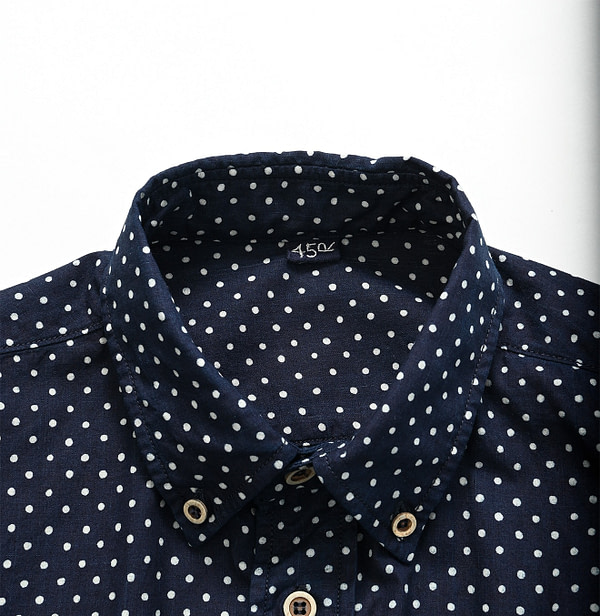 Indigo Tappet Dot Print 908 Ocean Shirt Detail