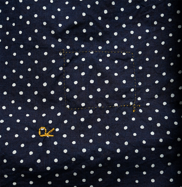 Indigo Tappet Dot Print 908 Ocean Shirt Detail