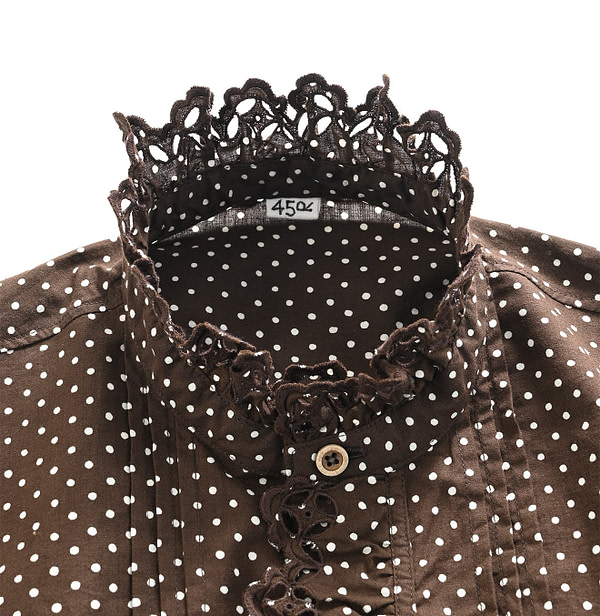 Tappet Dot Print Cutwork Frill Blouse Detail