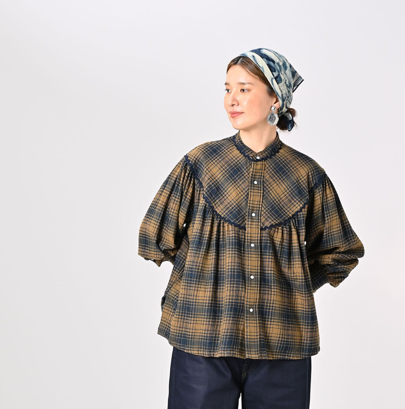 Indigo Zimbabwean Flannel Tambourine Blouse Female Model