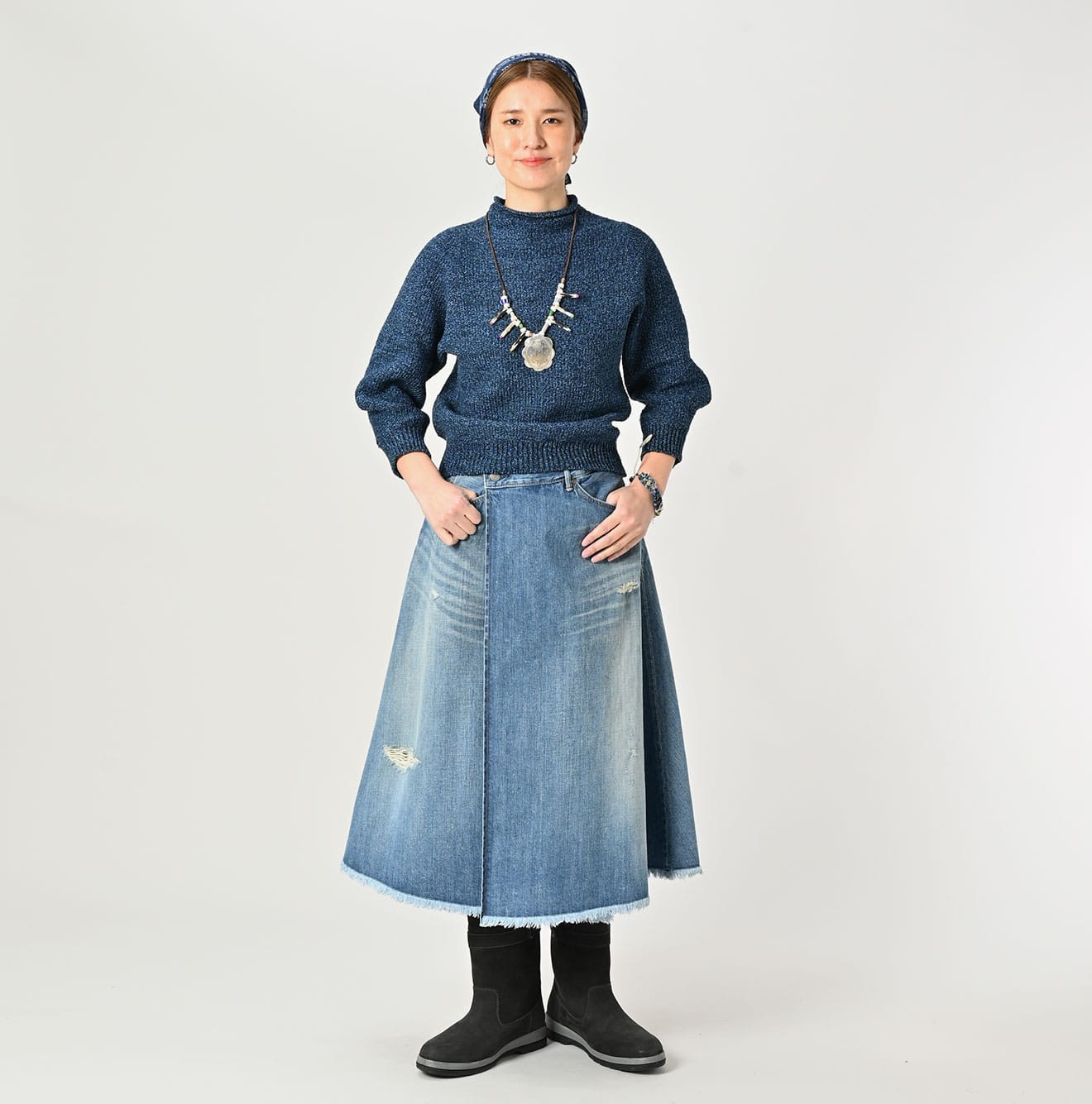 Rye Mugi Denim Crossover Skirt Sei Female Model