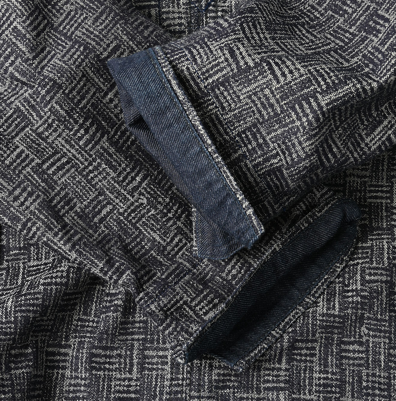 Indigo Basket Pattern Jacquard Dress Detail