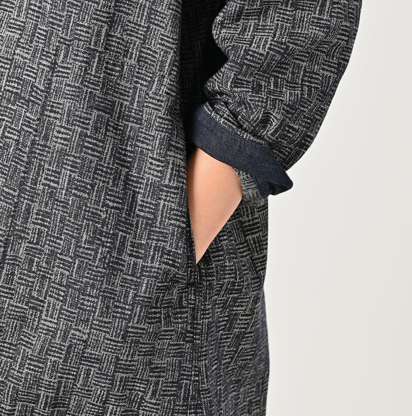 Indigo Basket Pattern Jacquard Dress Detail