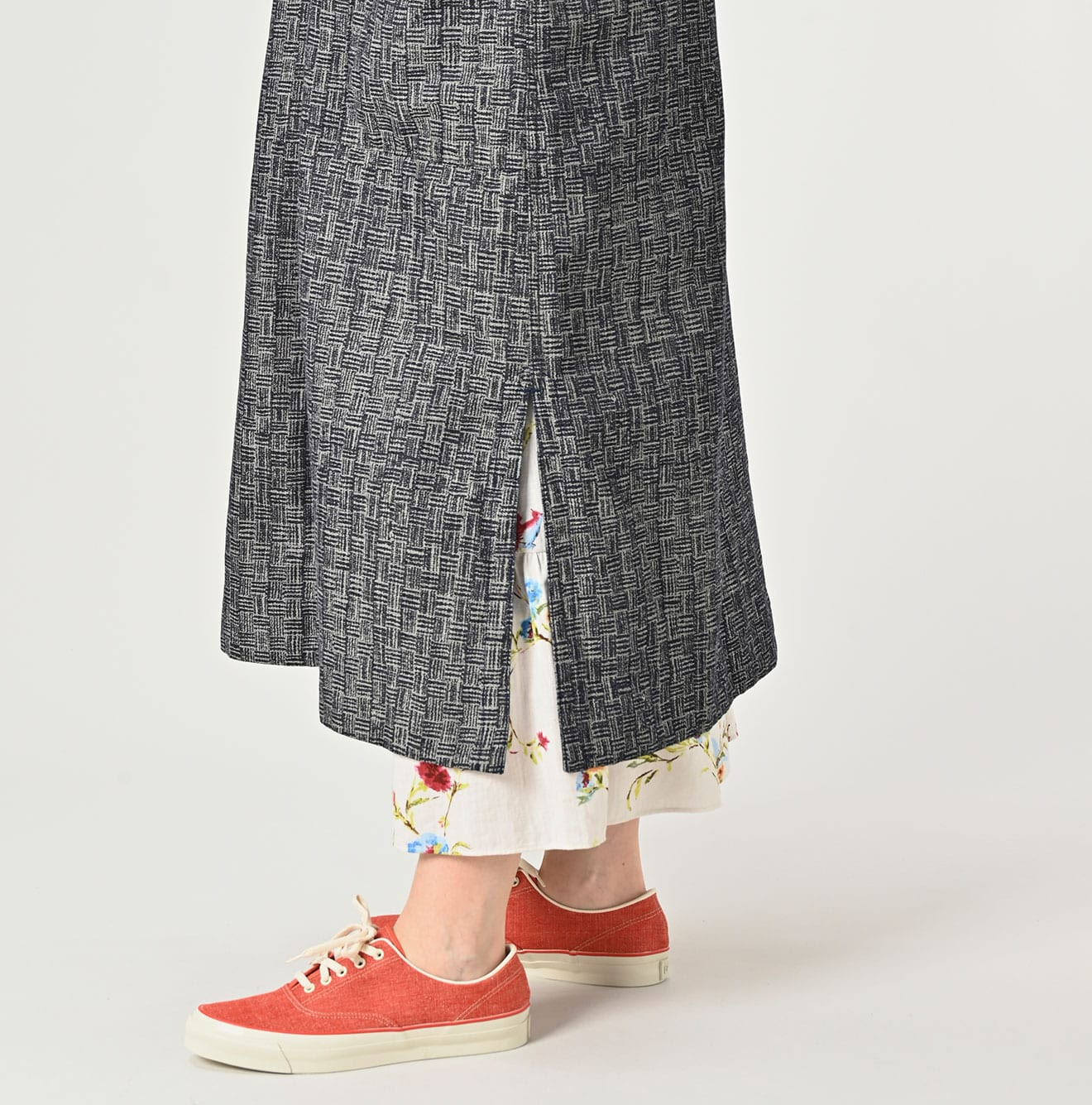 Indigo Basket Pattern Jacquard Dress Detail