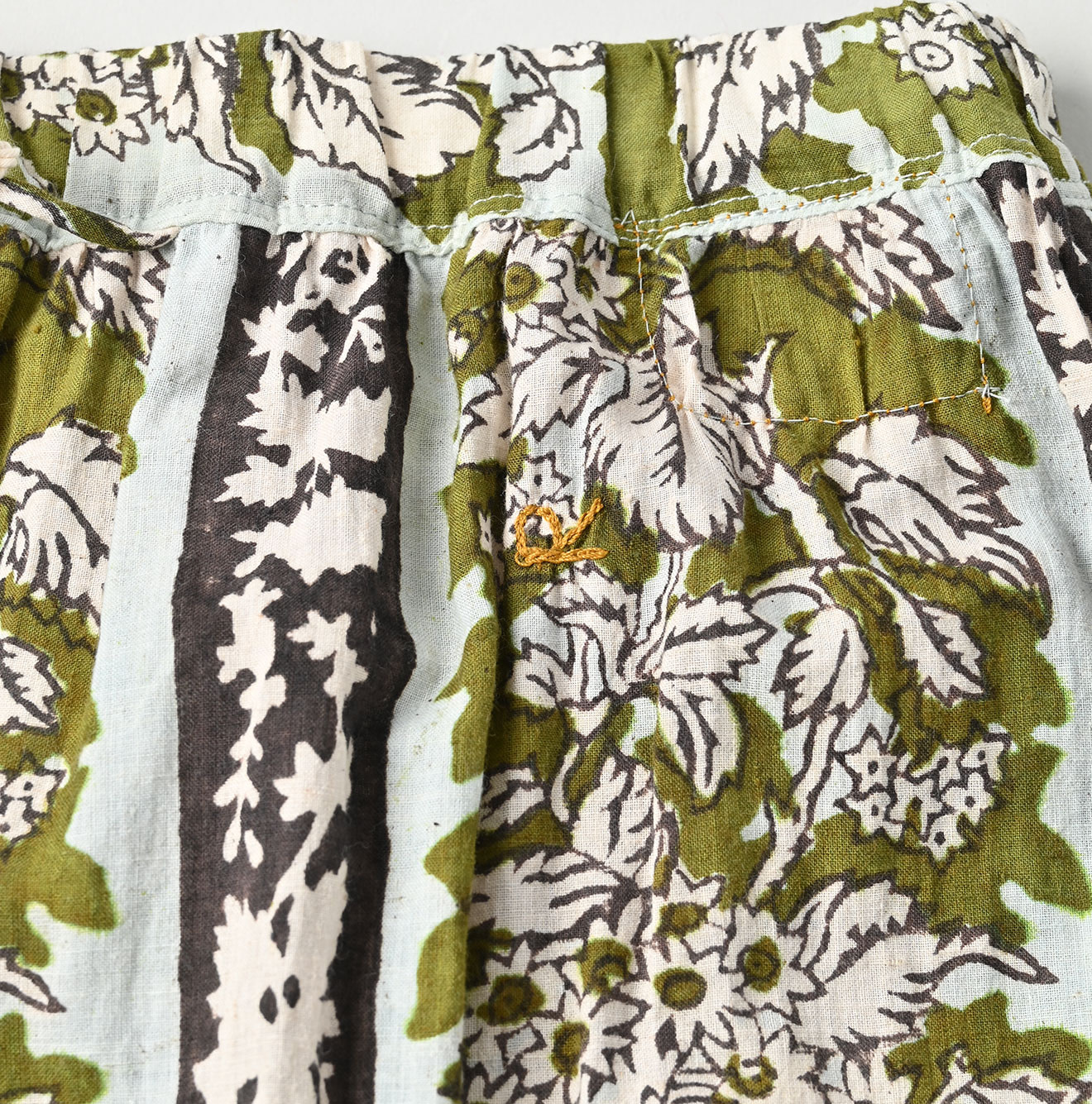 Indian Striped Flower Block Print Tiered Skirt - 45r