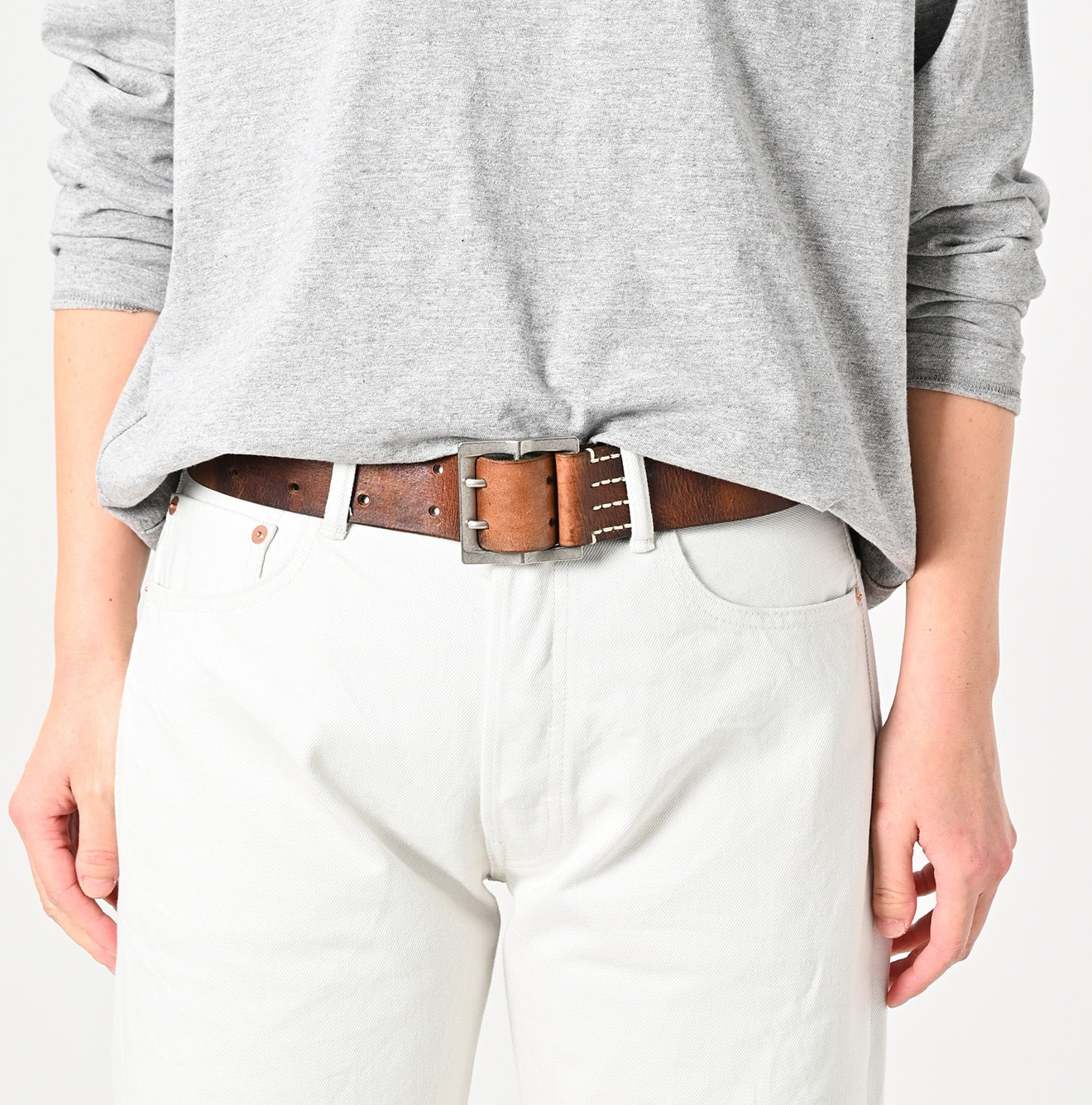 Vintage Leather Belt Wide Female Model