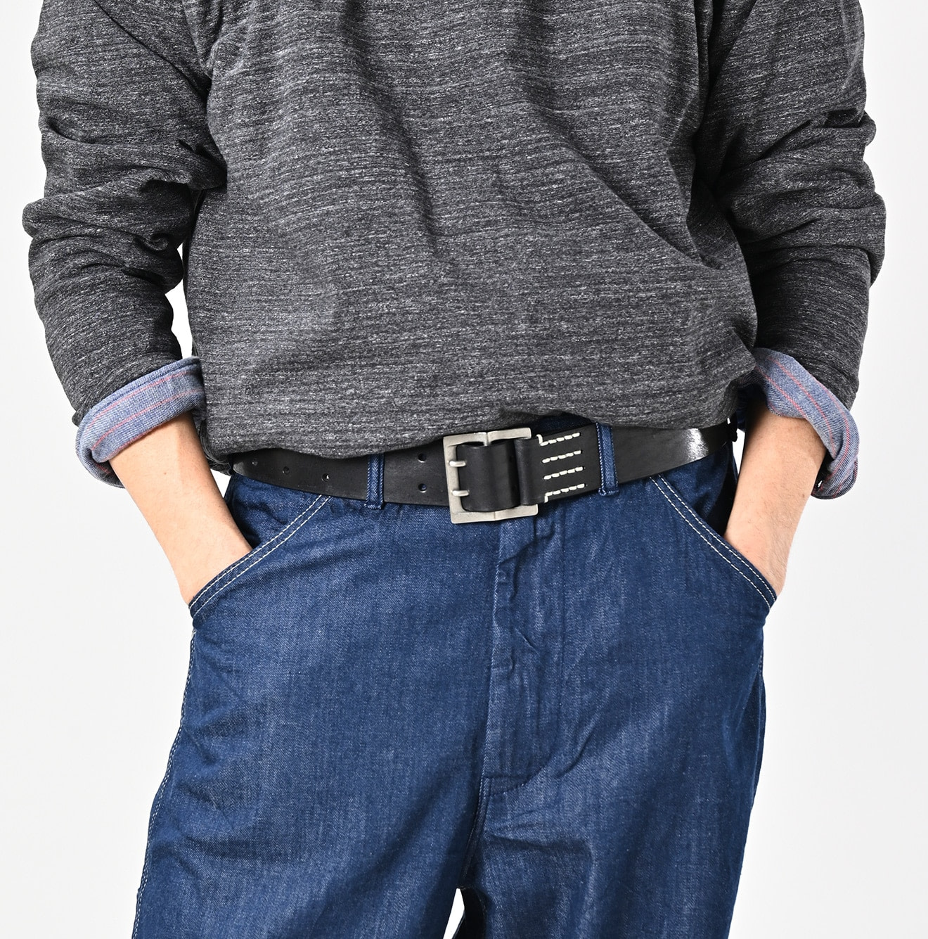 Vintage Leather Belt Wide Male Model