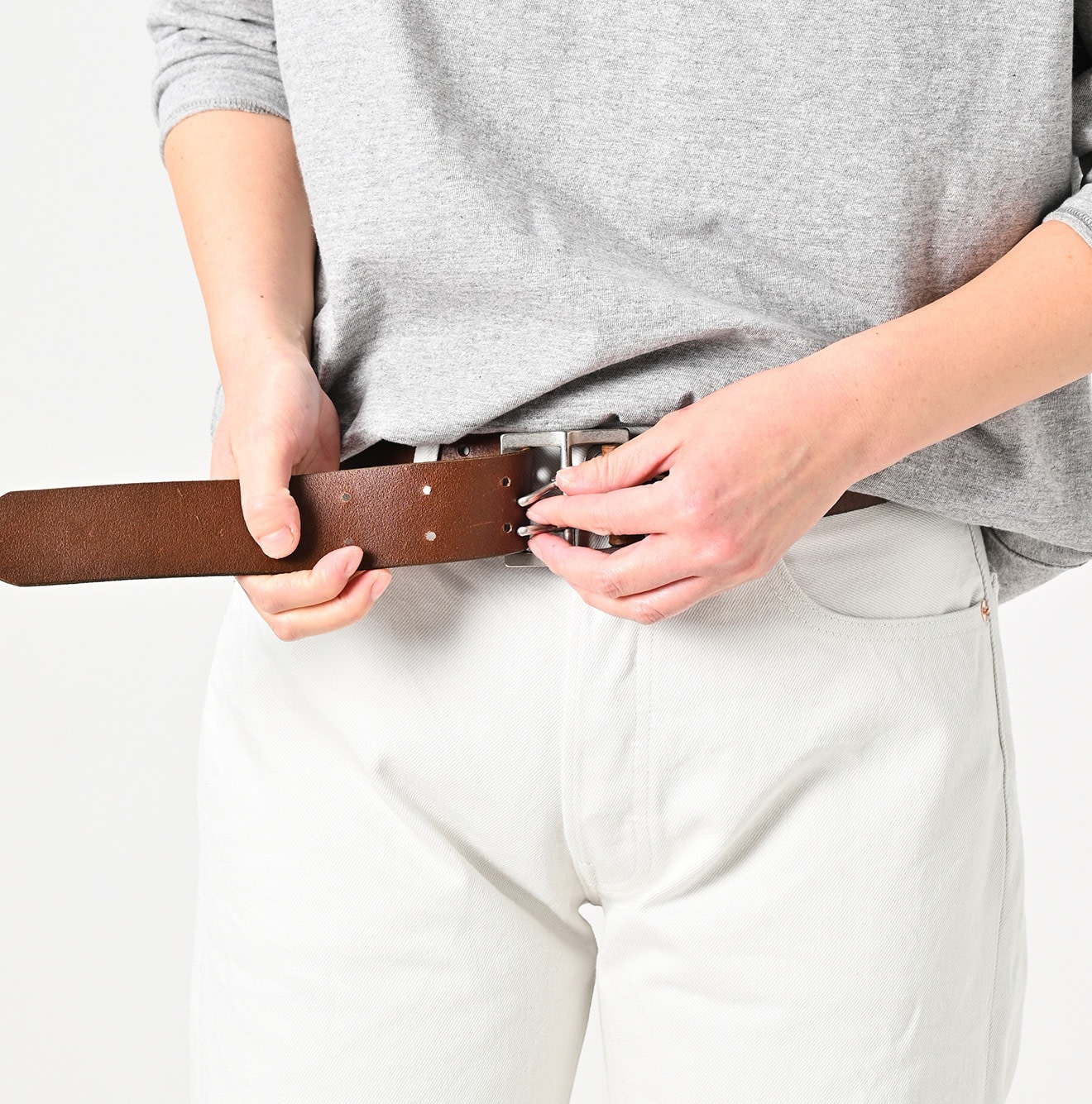 Vintage Leather Belt Wide Female Model