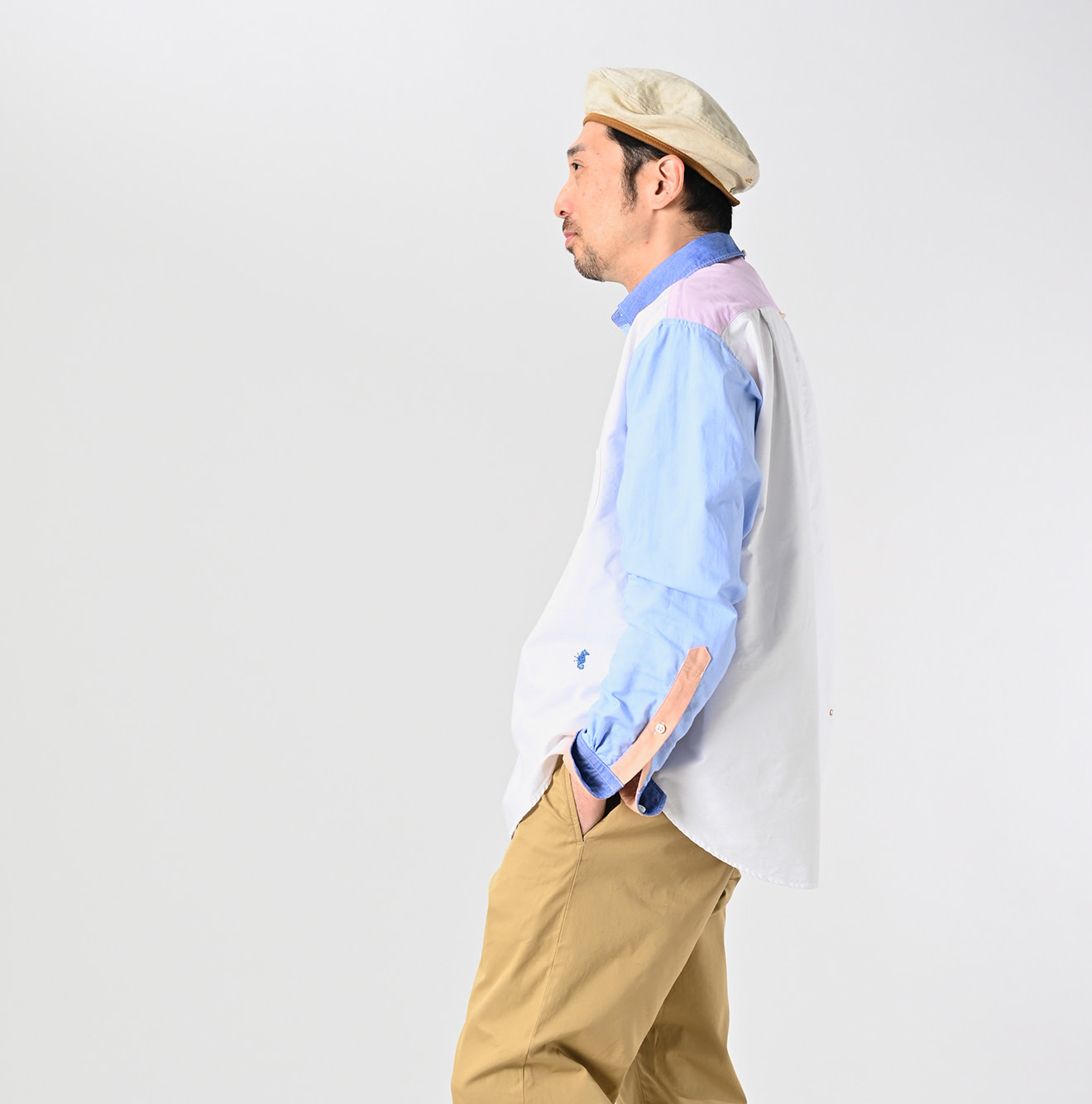 OX Crazy 908 Ocean Button Down Shirt Male Model