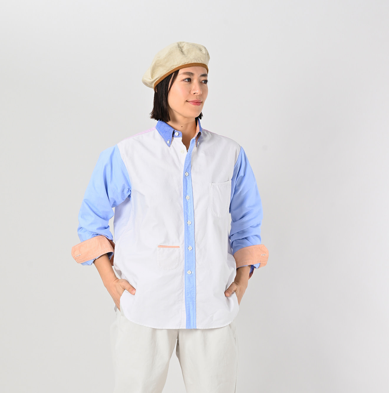 OX Crazy 908 Ocean Button Down Shirt Female Model