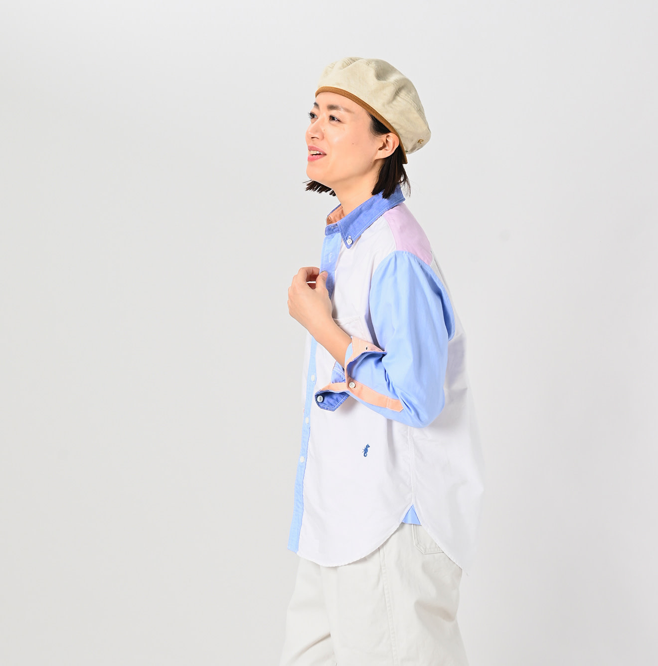 OX Crazy 908 Ocean Button Down Shirt Female Model
