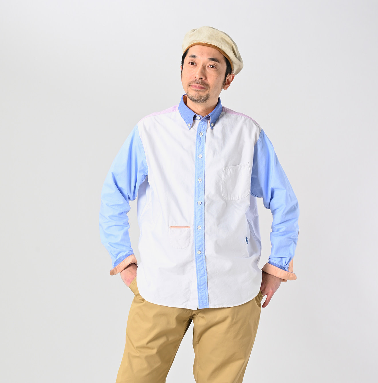 OX Crazy 908 Ocean Button Down Shirt Male Model
