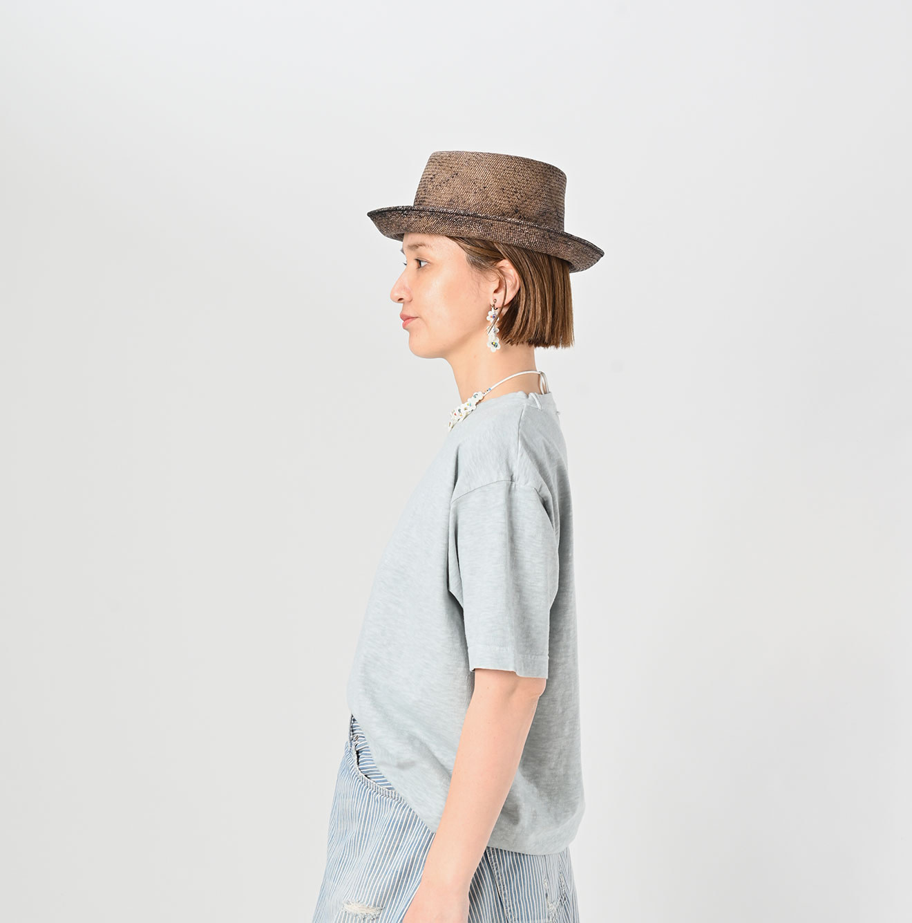 Plant Dyed Tenjiku 908 Ocean T-shirt Female Model