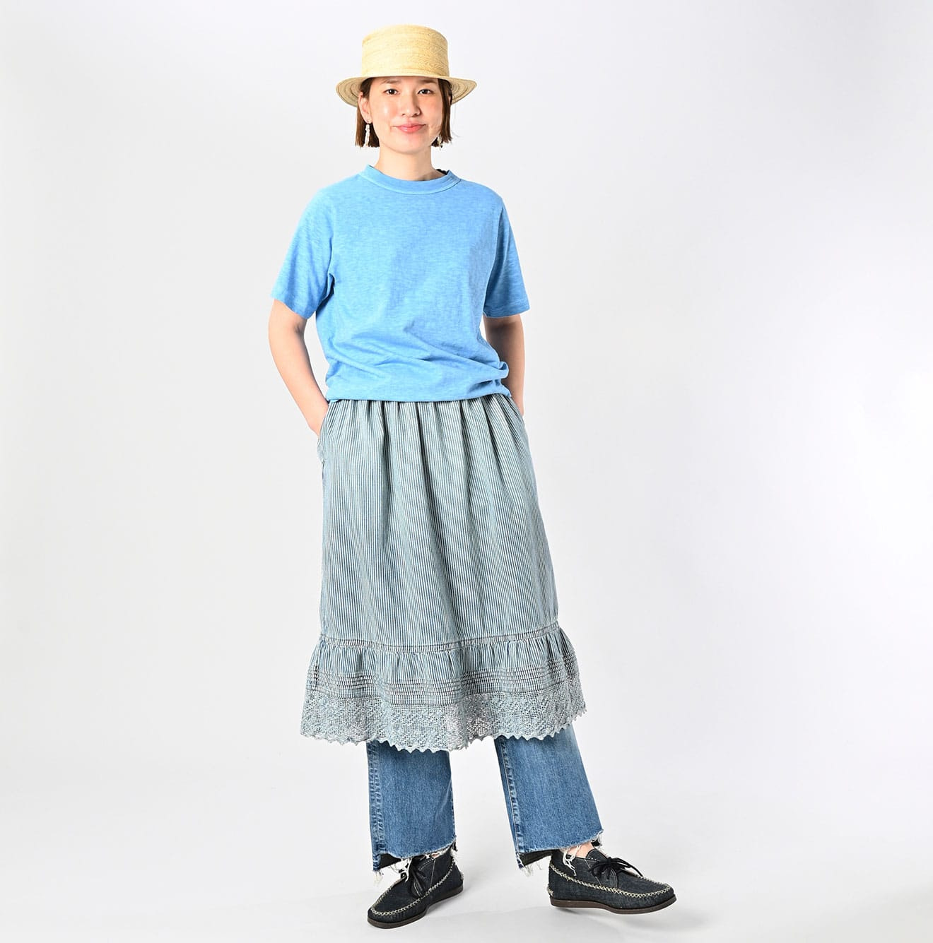 Plant Dyed Tenjiku 908 45 Star T-shirt Female Model