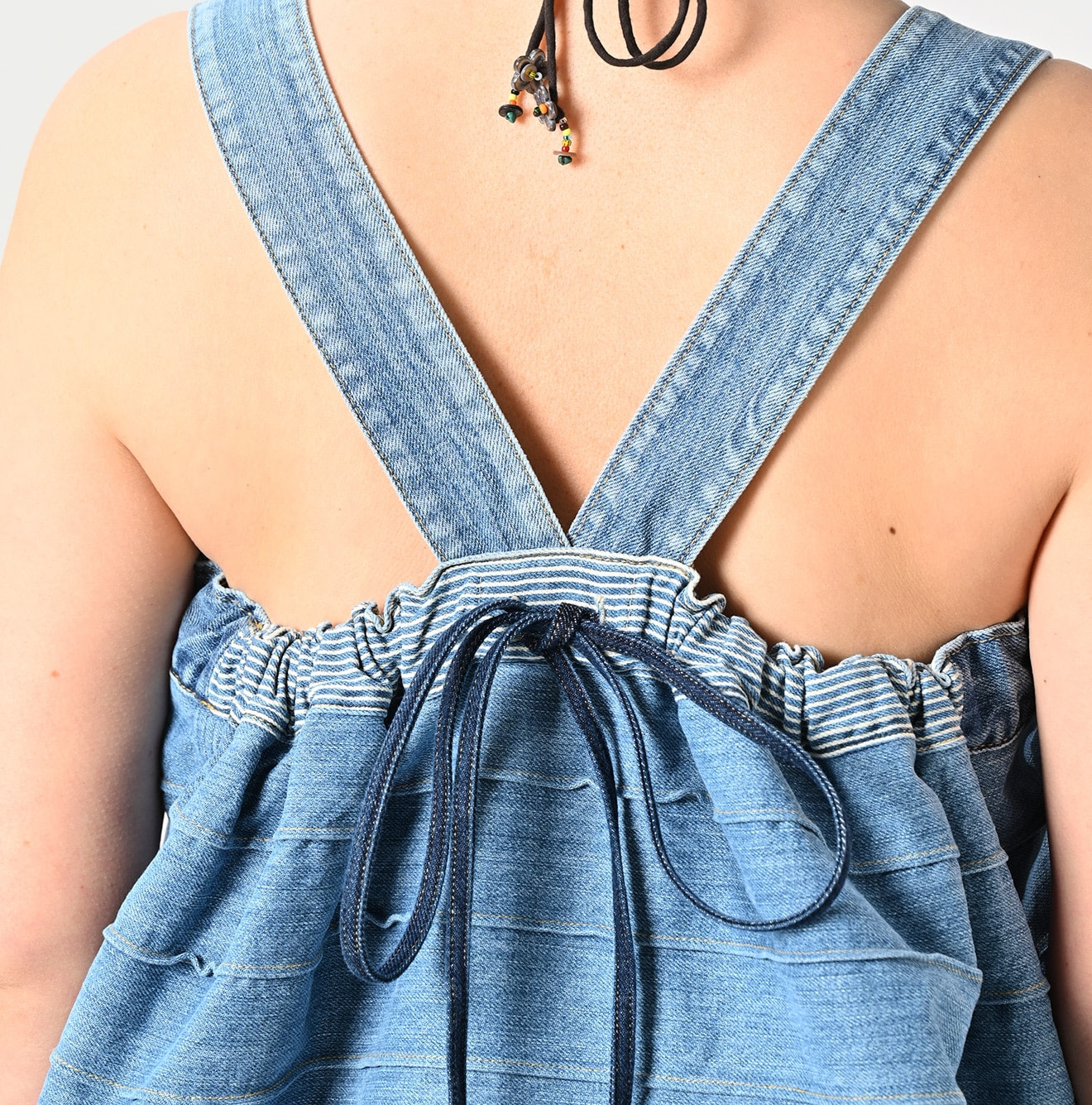 Rye Mugi Denim Yoke Pintuck Camisole Tan Detail