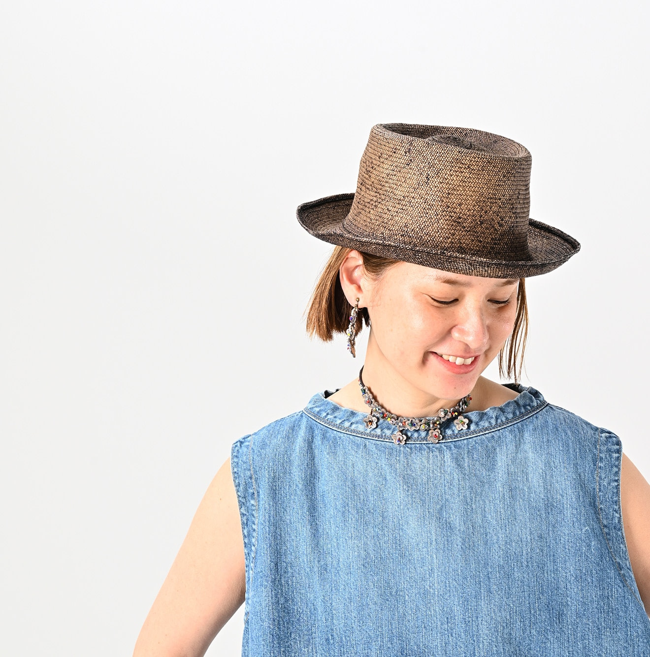 Rye Mugi Denim Yoke Pintuck Dress Tan Detail