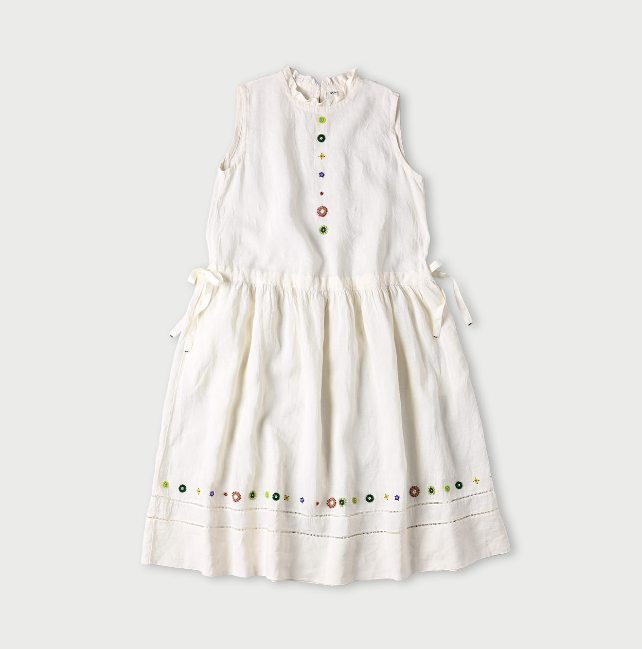 Indian Linen Beads Embroidery Dress White