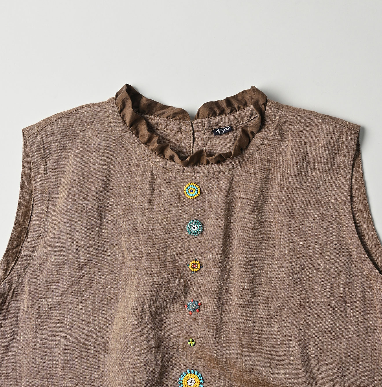 Indian Linen Beads Embroidery Dress Sumi Detail