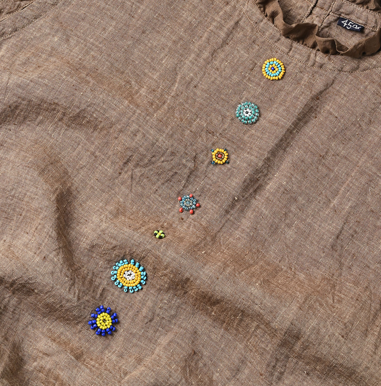 Indian Linen Beads Embroidery Dress Sumi Detail