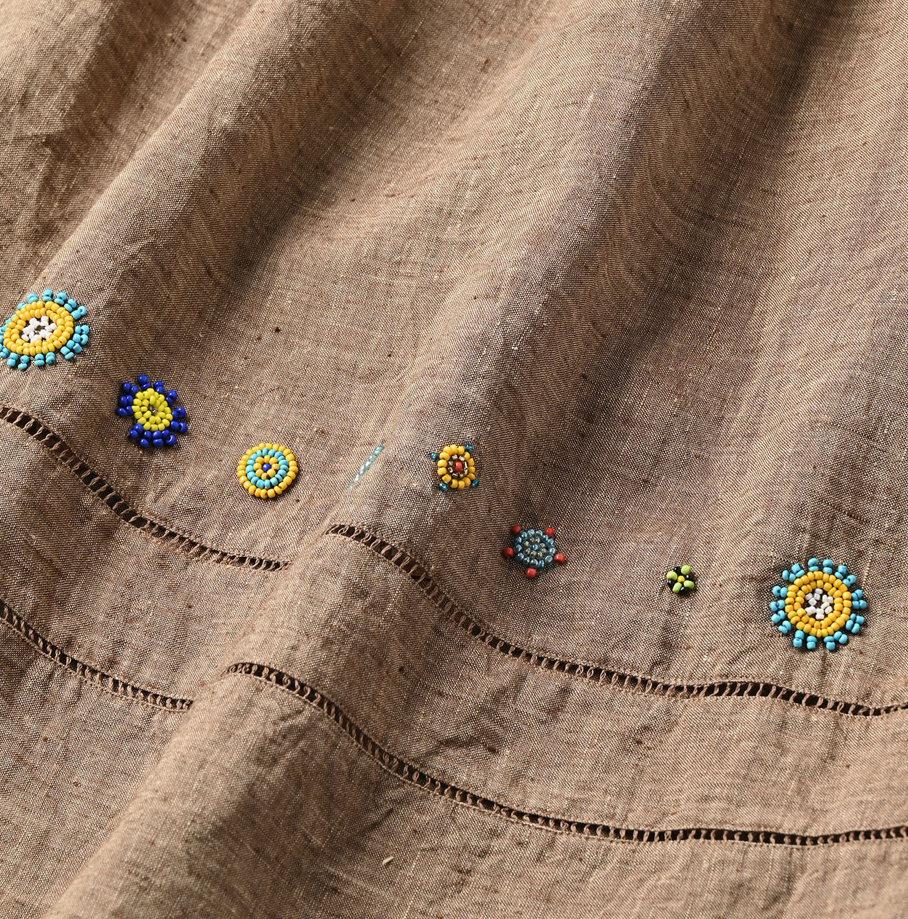 Indian Linen Beads Embroidery Dress Sumi Detail