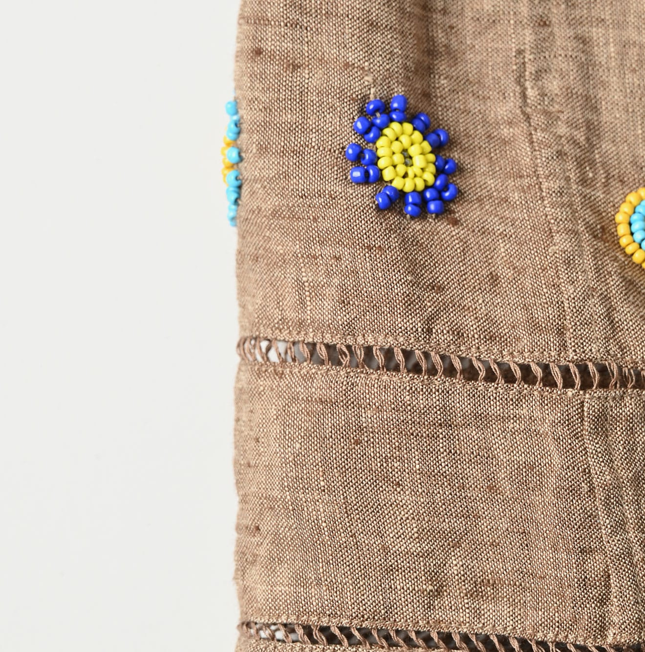 Indian Linen Beads Embroidery Dress Sumi Detail