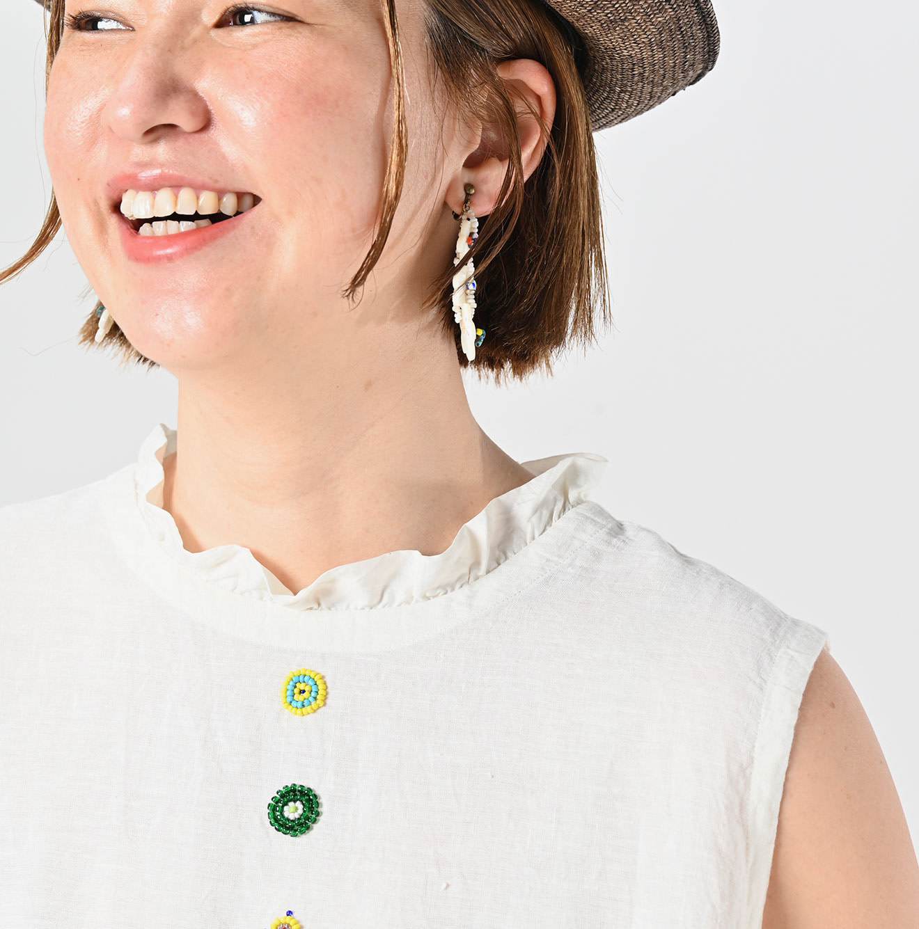 Indian Linen Beads Embroidery Dress Sumi Detail