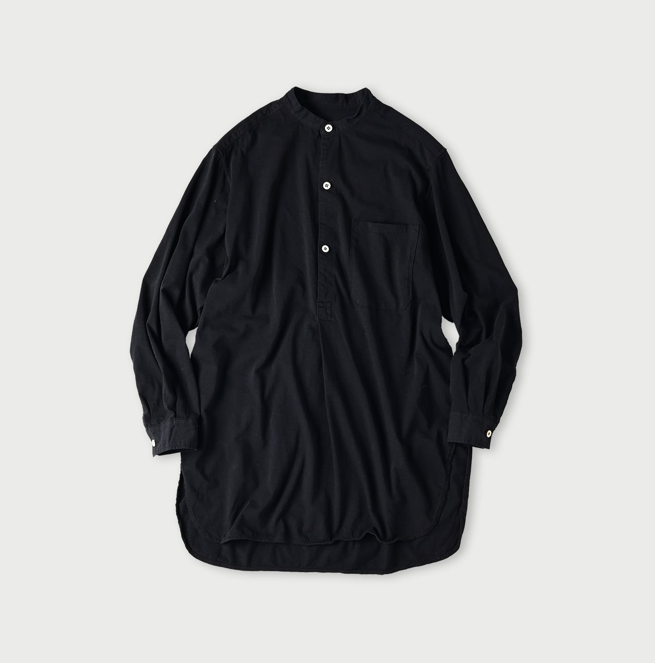Supima Tenjiku 908 Grandpa Pull Shirt Black