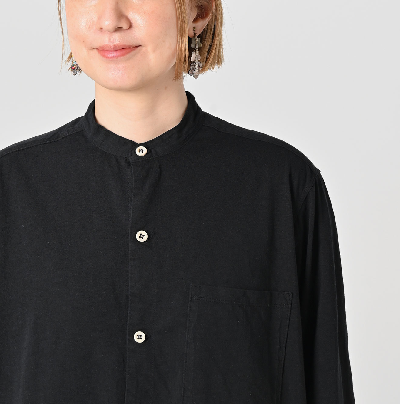 Supima Tenjiku 908 Grandpa Pull Shirt Detail