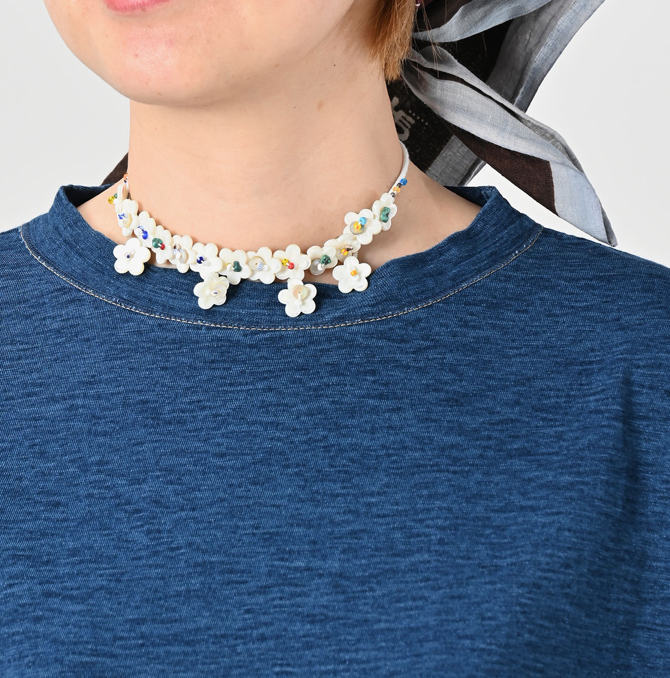 Indigo Tenjiku 908 Ocean T-shirt Dash Indigo Zyu Detail