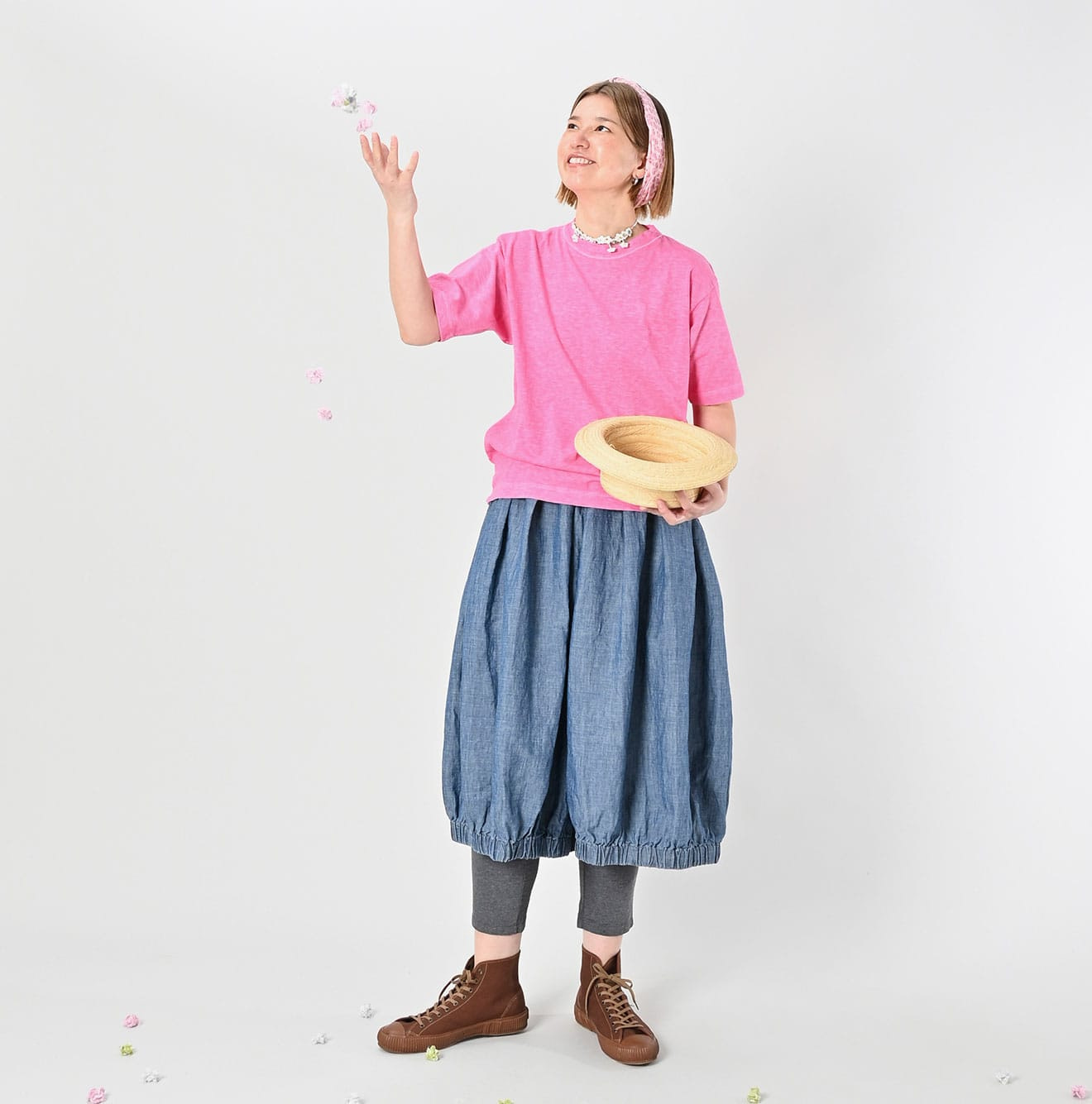 Sakura Dyed 908 Ocean T-shirt Female Model