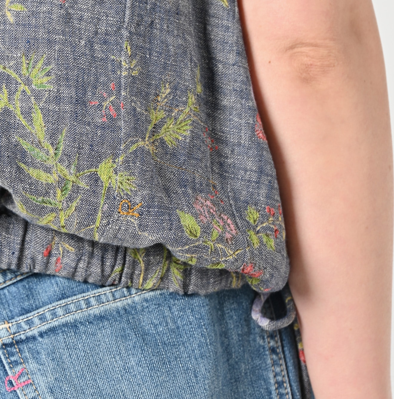 Dungaree Indian Cotton Linen Flower Print Poyon Camisole Blouse Detail