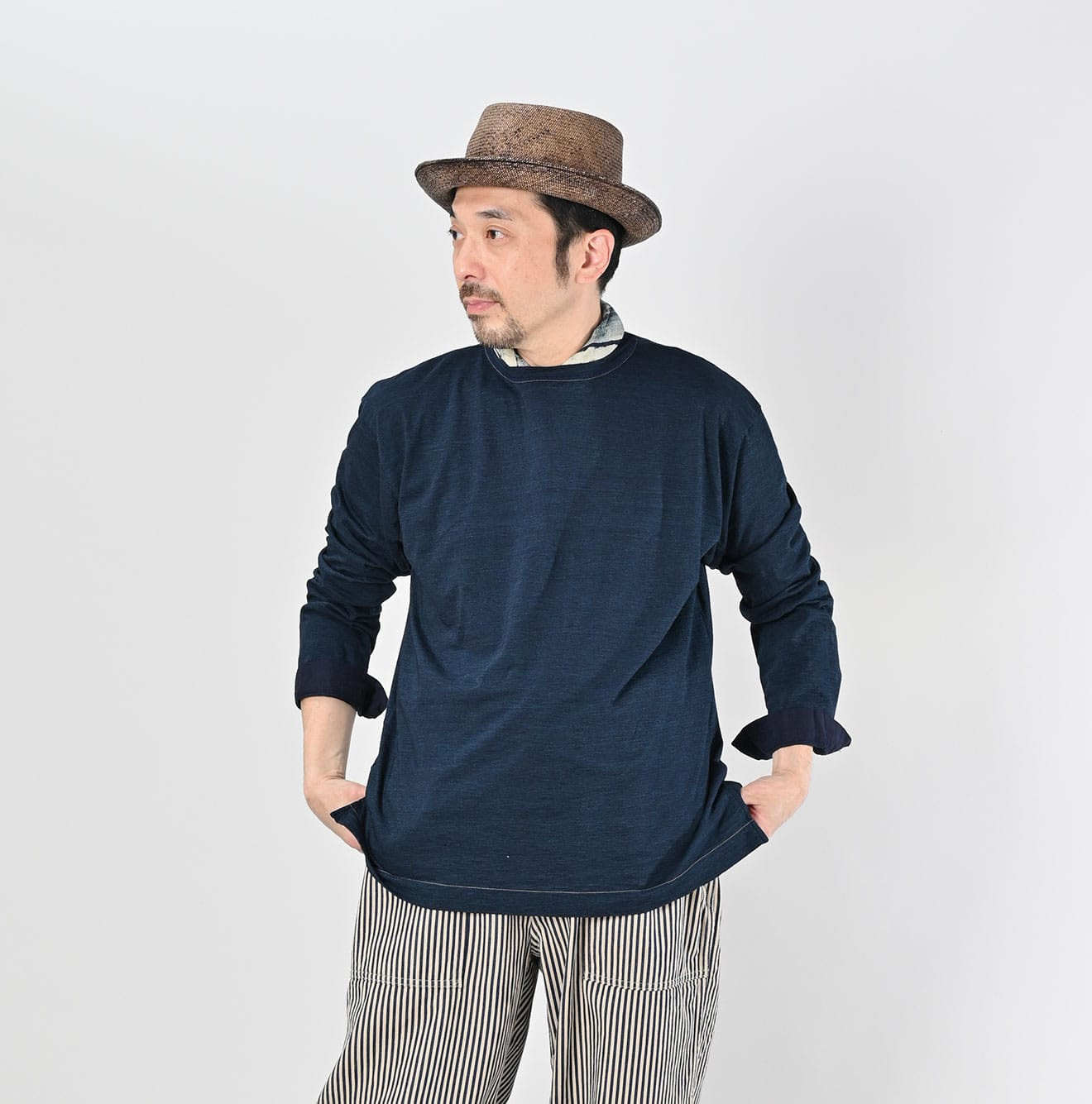 Indigo Supima Tenjiku 908 Star Long Sleeve T-shirt Male Model