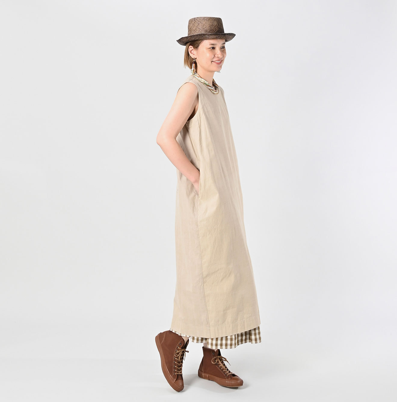 Indian Khadi OX Sleeveless Poyon Dress Female Model