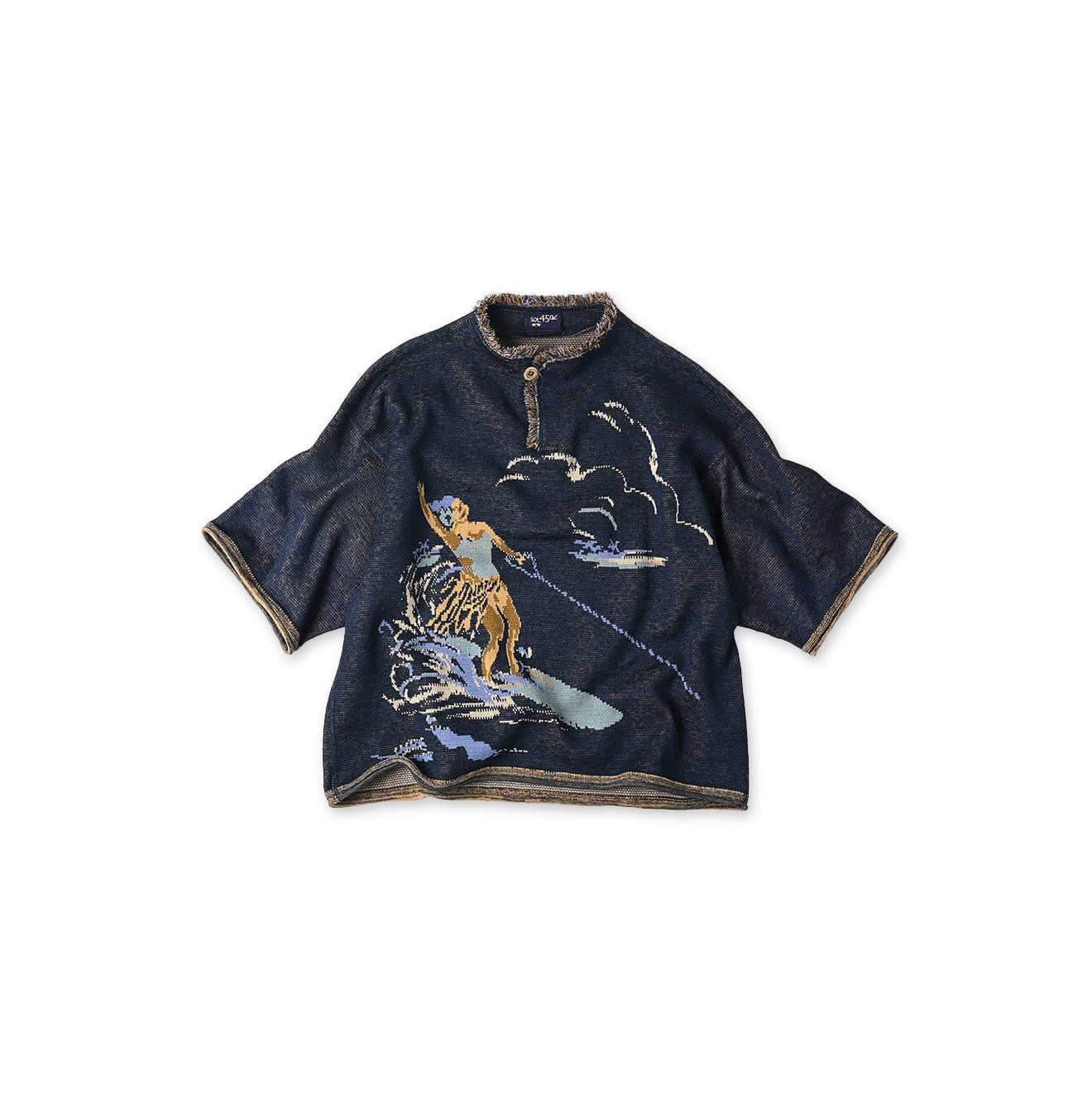 Indigo Surf Hula Girl Jacquard 908 Outer T-shirt