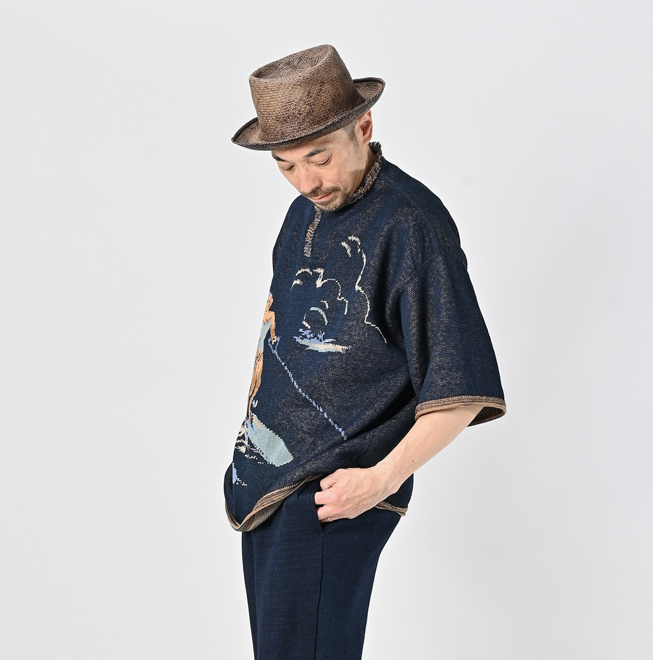 Indigo Surf Hula Girl Jacquard 908 Outer T-shirt Male Model