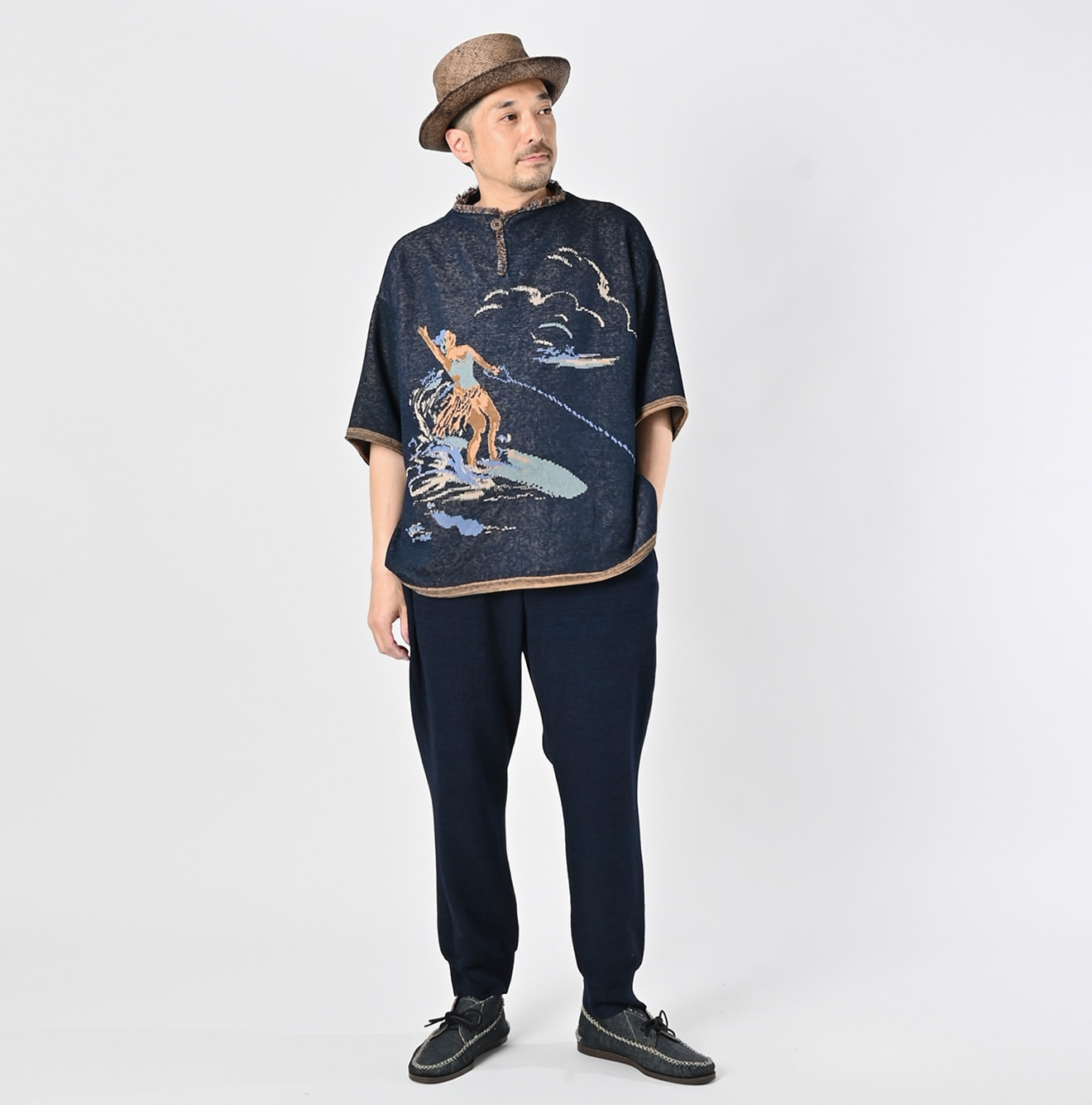 Indigo Surf Hula Girl Jacquard 908 Outer T-shirt Male Model