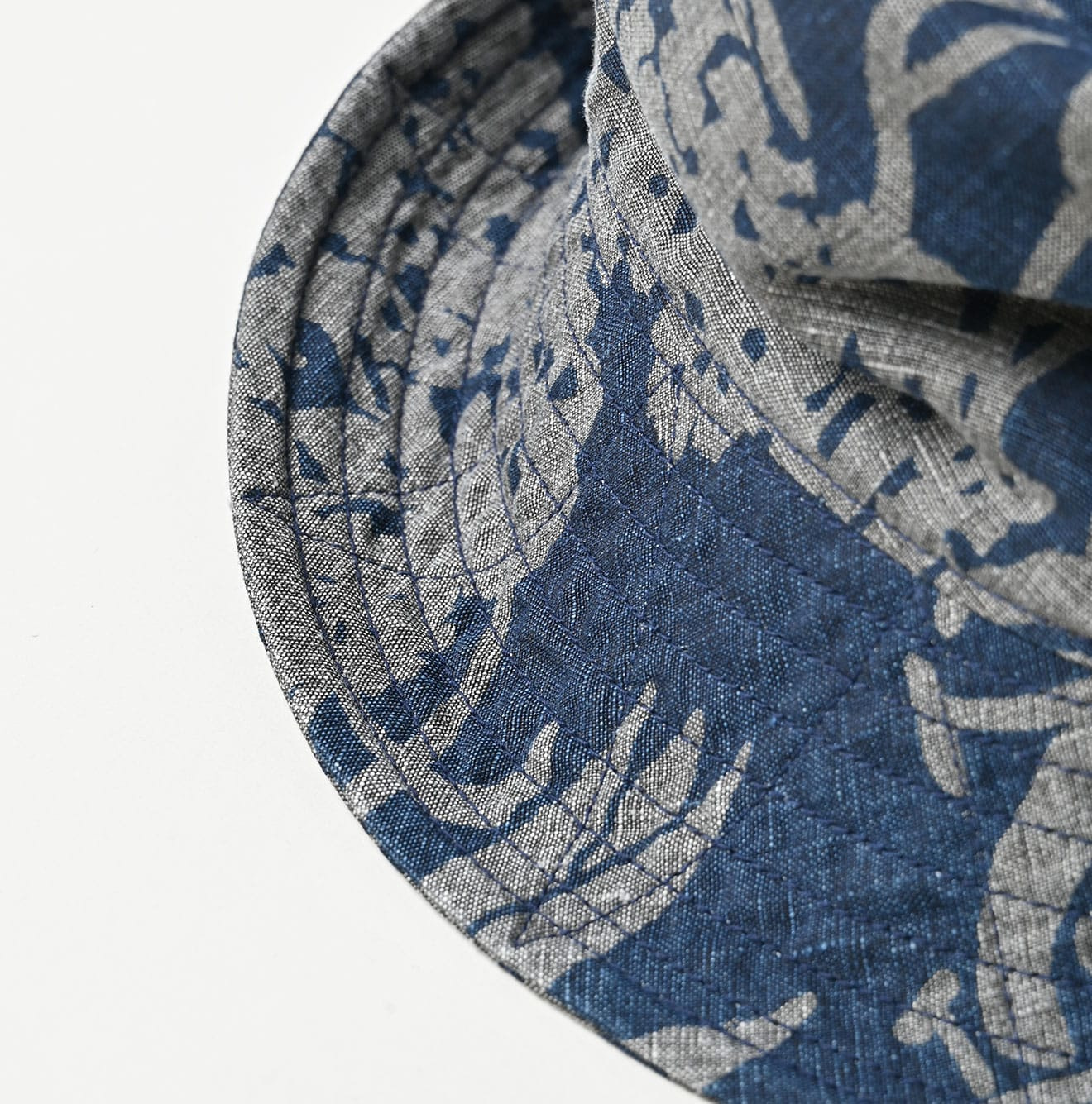 Indigo Linen Lotus Print Hat Detail