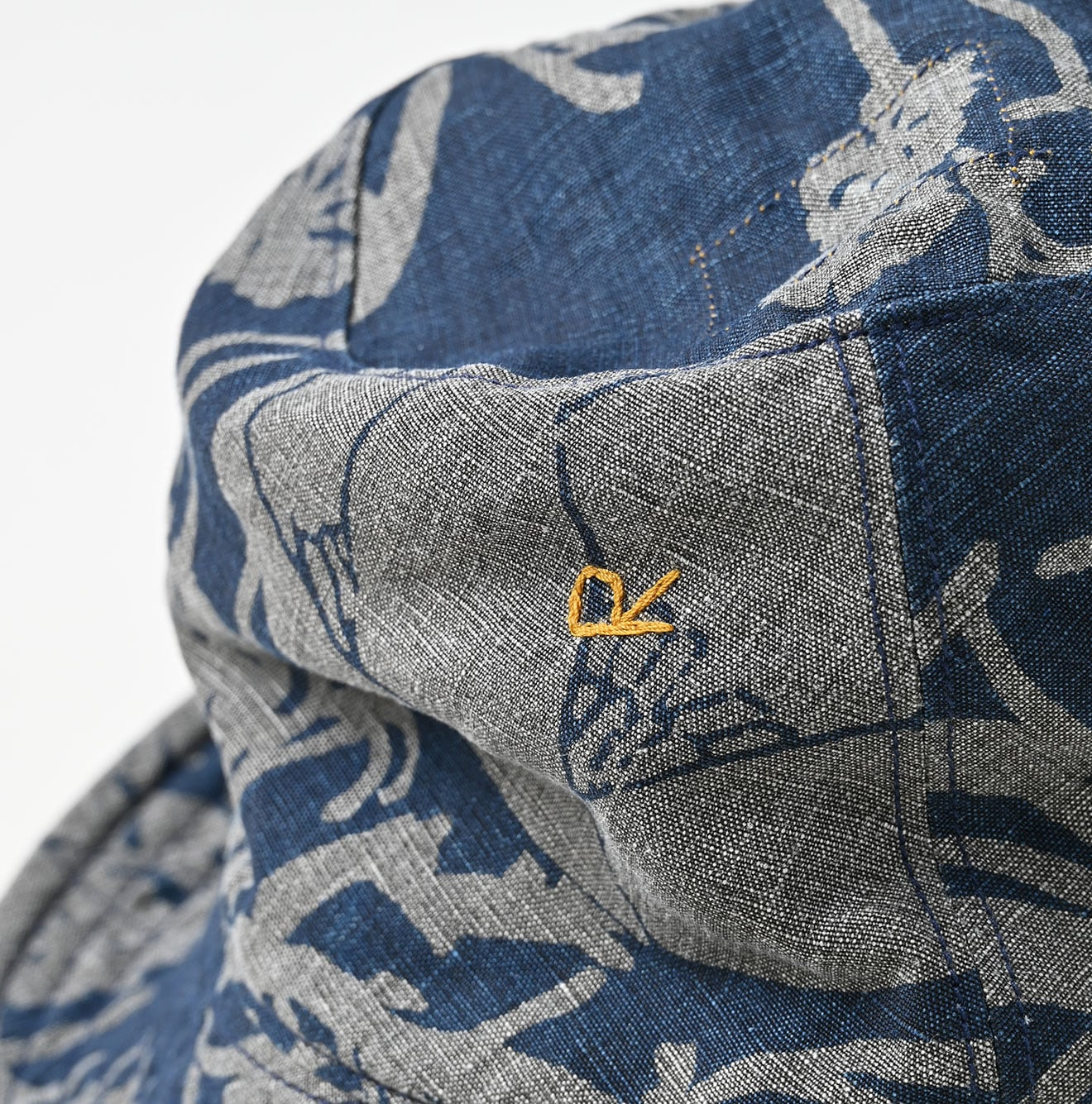 Indigo Linen Lotus Print Hat Detail