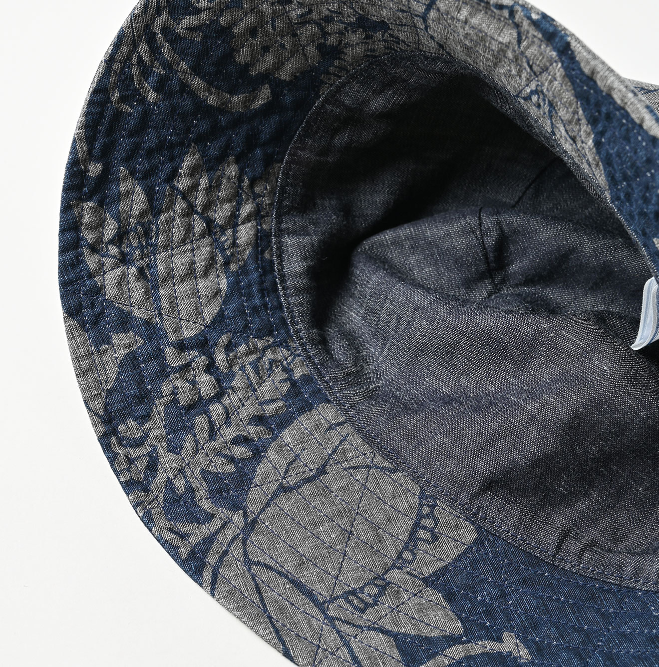 Indigo Linen Lotus Print Hat Detail