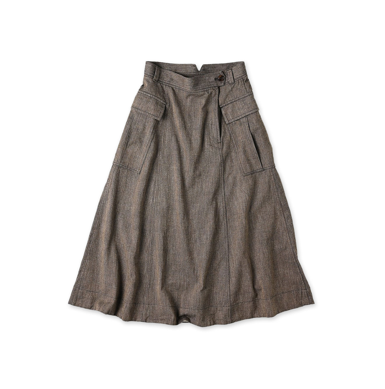 Indigo Mini Herringbone Cotton Tweed Work Flare Skirt
