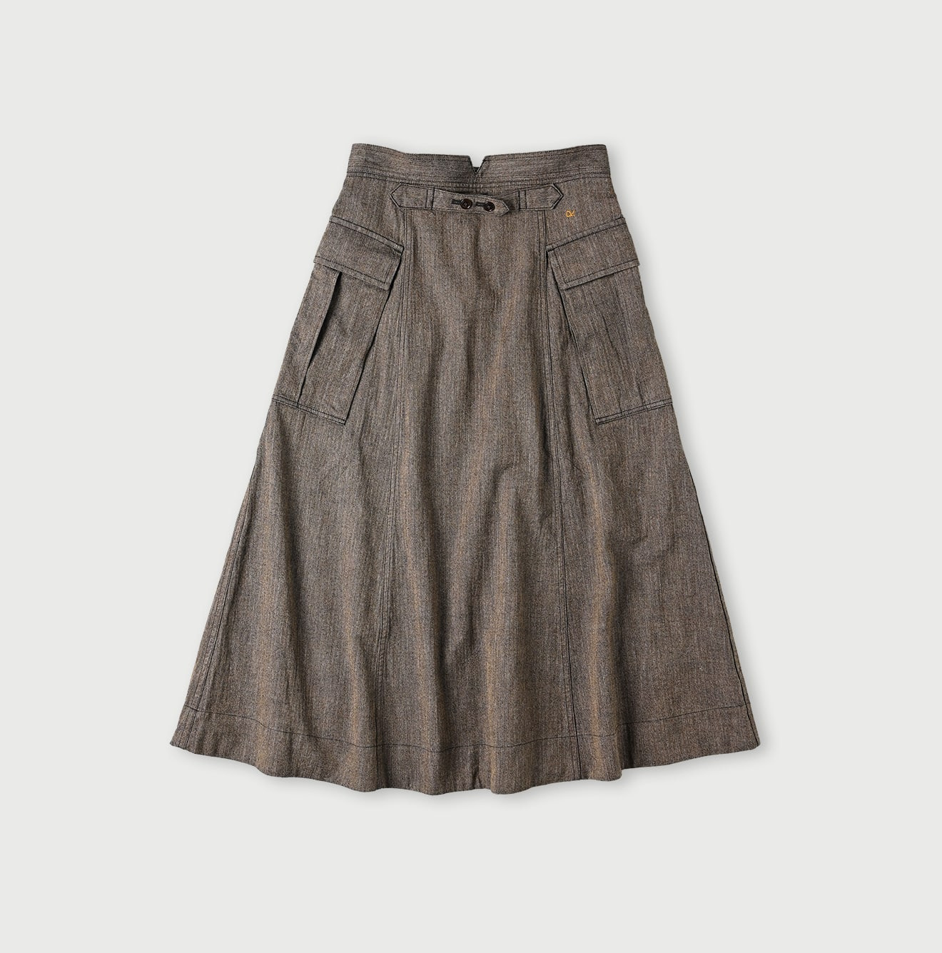 Indigo Mini Herringbone Cotton Tweed Work Flare Skirt Back